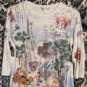 T-shirt blouse with Paris springtime print